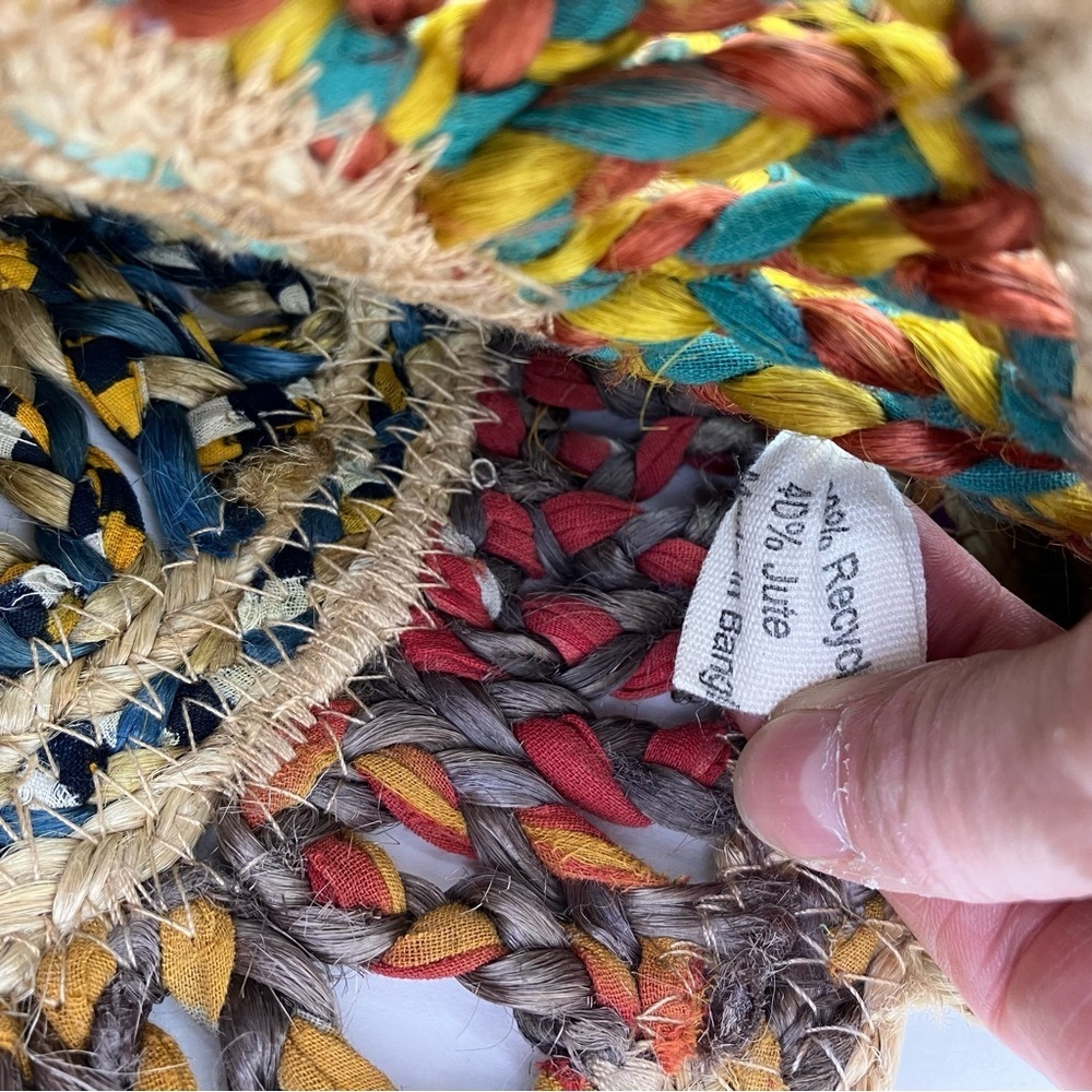 Boho Colorful Recycled Woven Jute Bag Circle Shaped Shoulder Tote Beach Bag - Picture 16 of 16